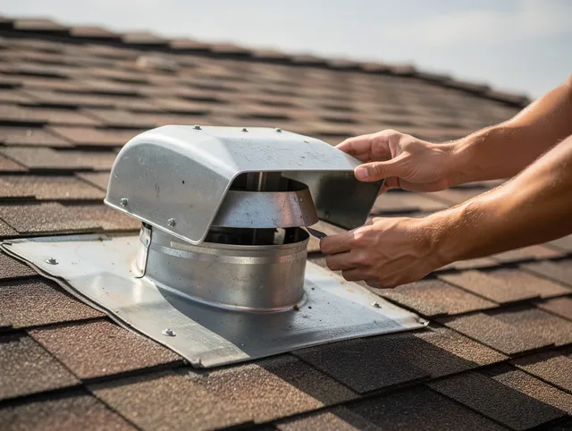 Fort Mill Dryer Vent Cleaning certified technician safely cleaning a roof-mounted dryer vent in Fort Mill