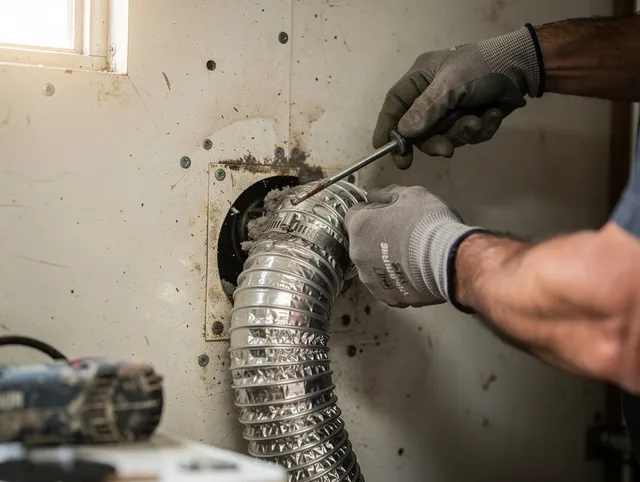 Fort Mill Dryer Vent Cleaning technician performing precise dryer vent hose installation in Fort Mill